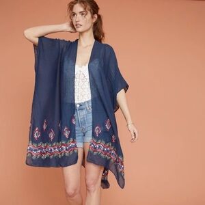 Summer & Rose Kimono Navy Blue Embroidered Women’s One Size